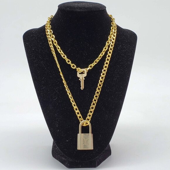 Authentic Louis Vuitton Lock & Key w/ 18k Gold Plated Chain Necklace - Picture 2 of 13